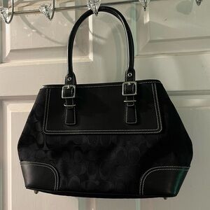 Coach Black Shoulder Bag with Structured Design and Silver Hardware